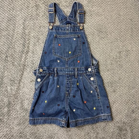 GAP KIDS Girls Denim Shortalls Short Overalls Patchwork Blue Cotton Size M - Picture 1 of 6